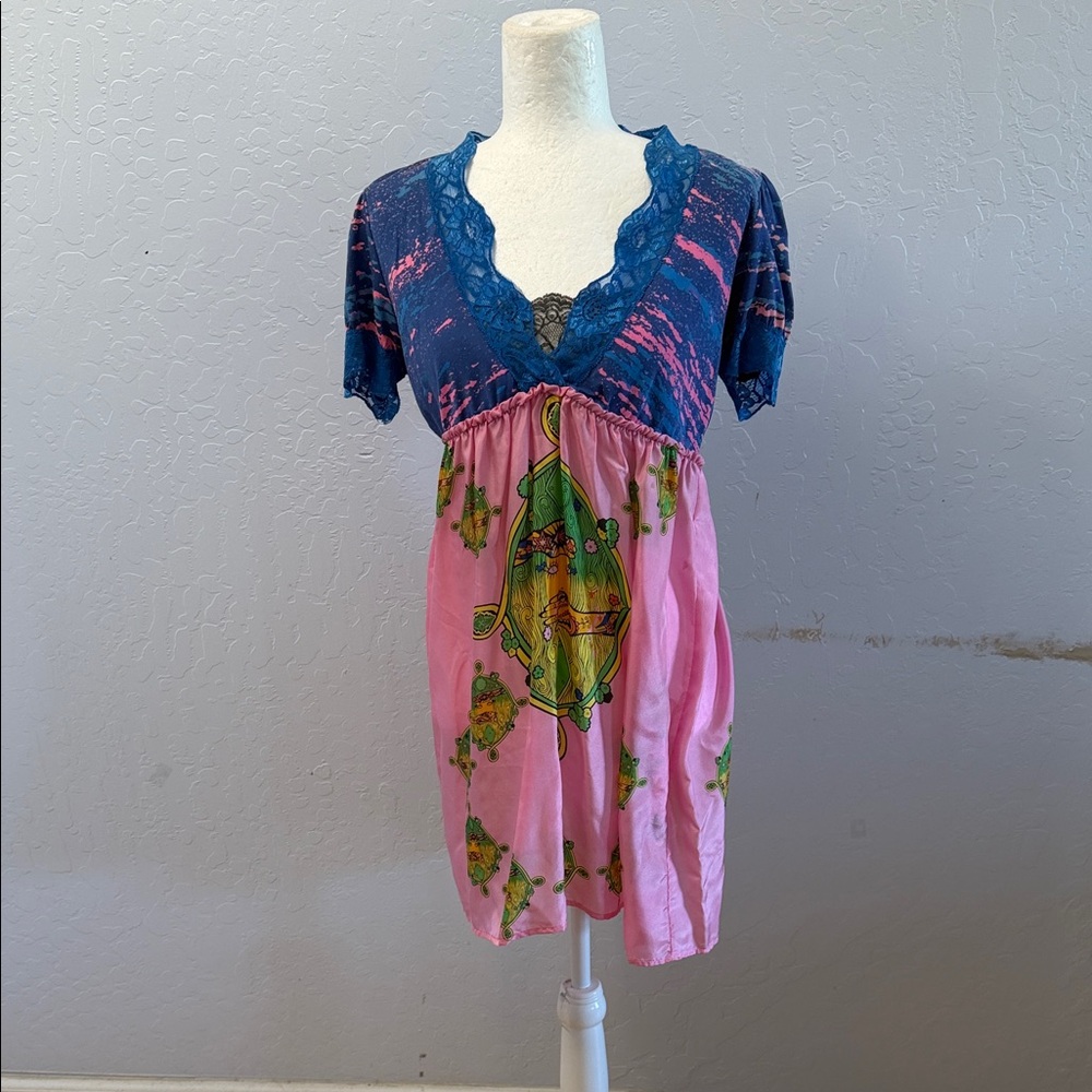 Pink and Blue Midi Dress